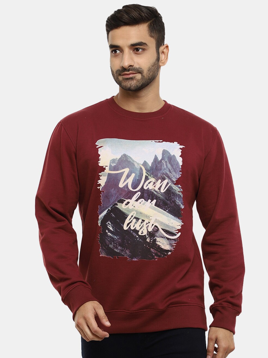 

V-Mart Men Maroon Printed Cotton Sweatshirt