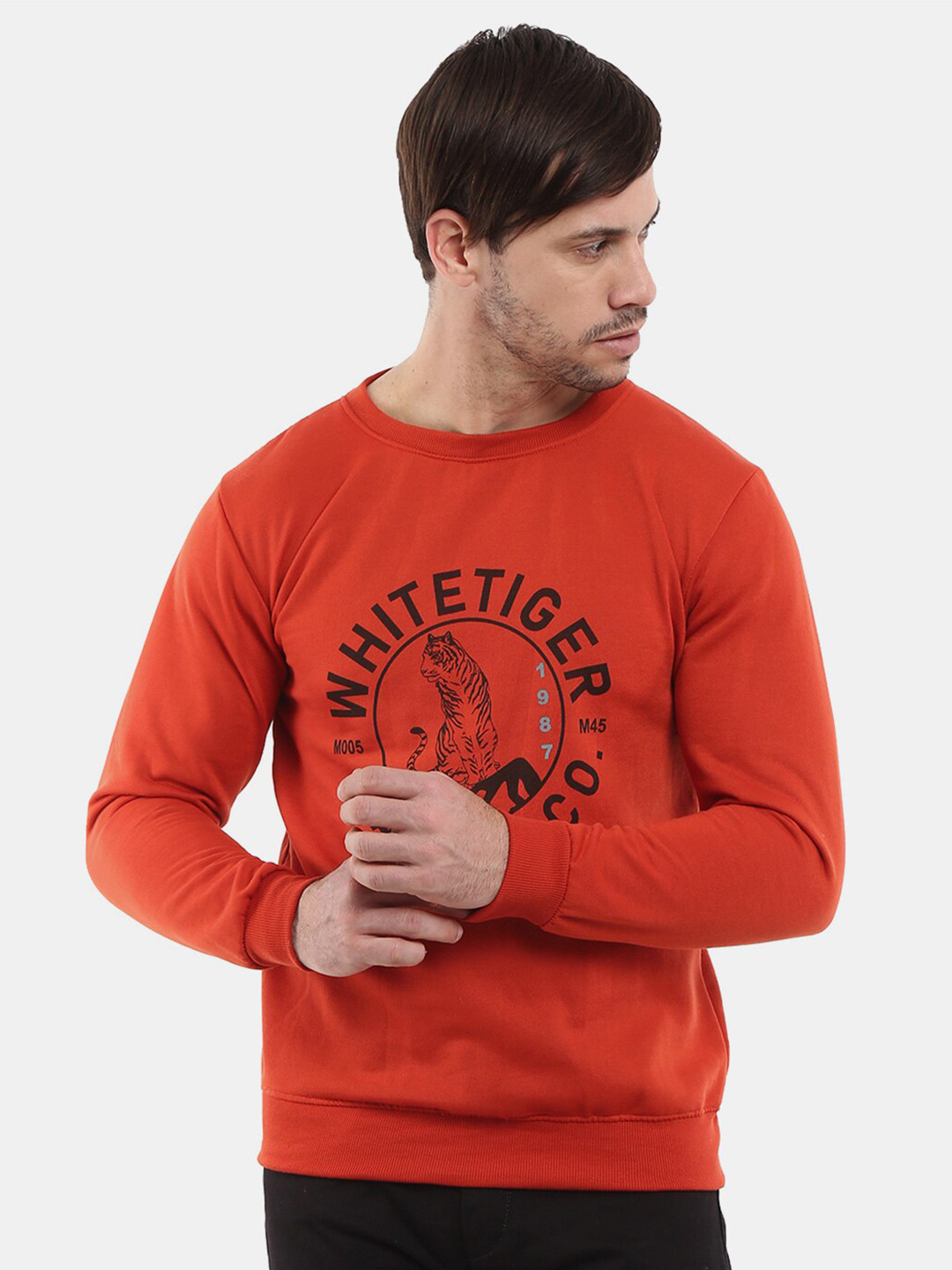 

V-Mart Men Rust Printed Cotton Sweatshirt