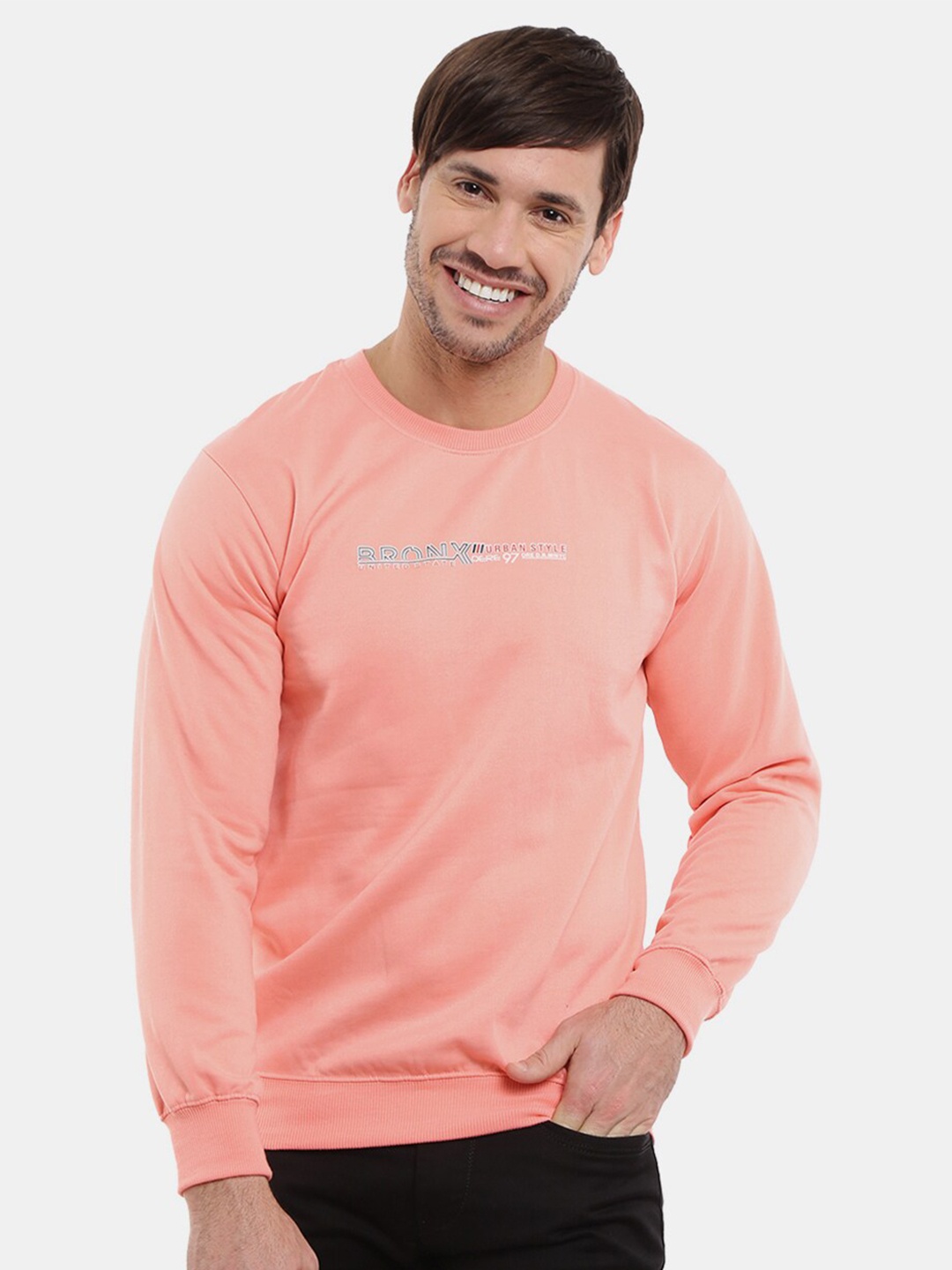 

V-Mart Men Peach-Coloured Cotton Sweatshirt