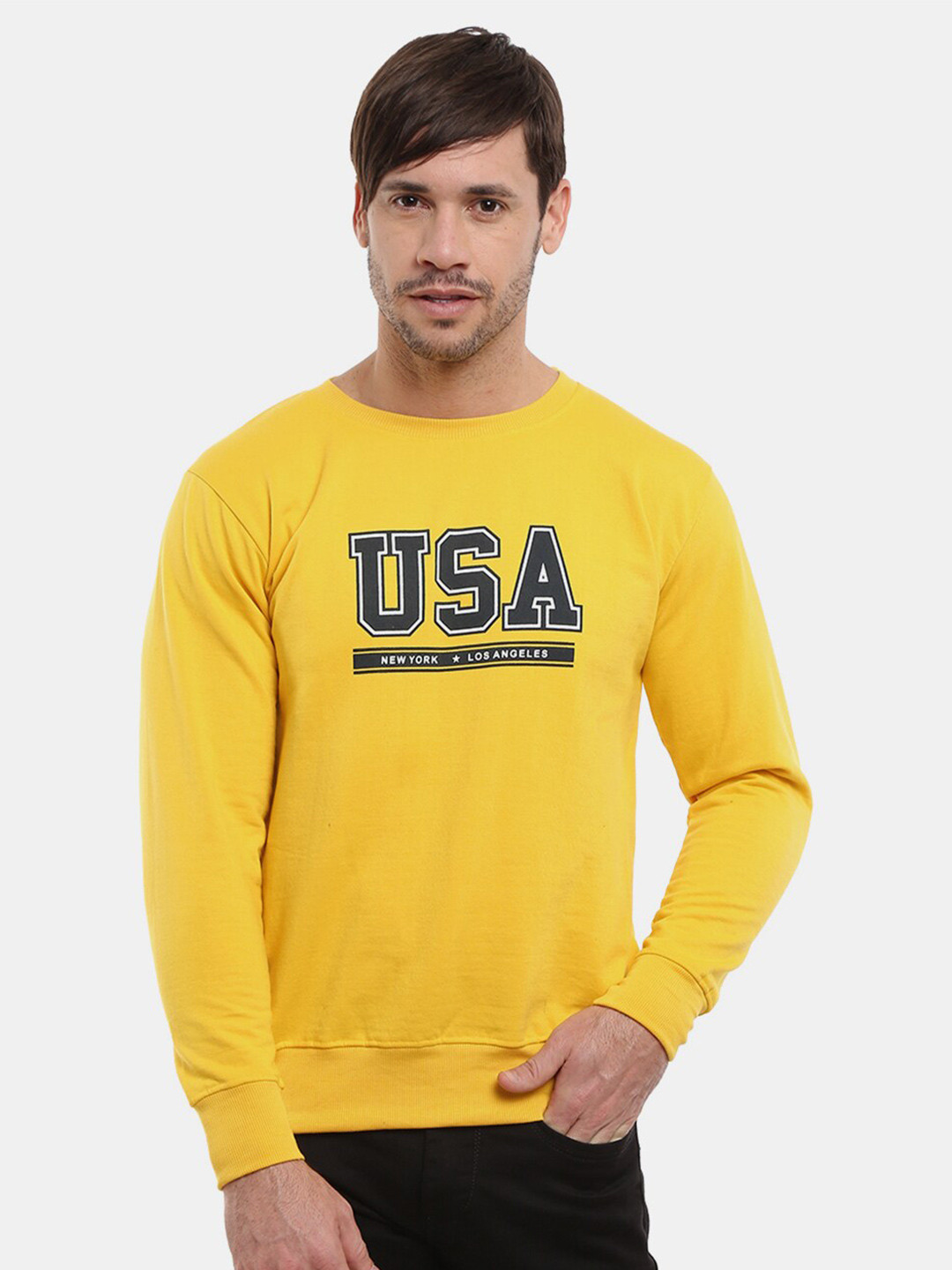 

V-Mart Men Mustard Printed Cotton Sweatshirt
