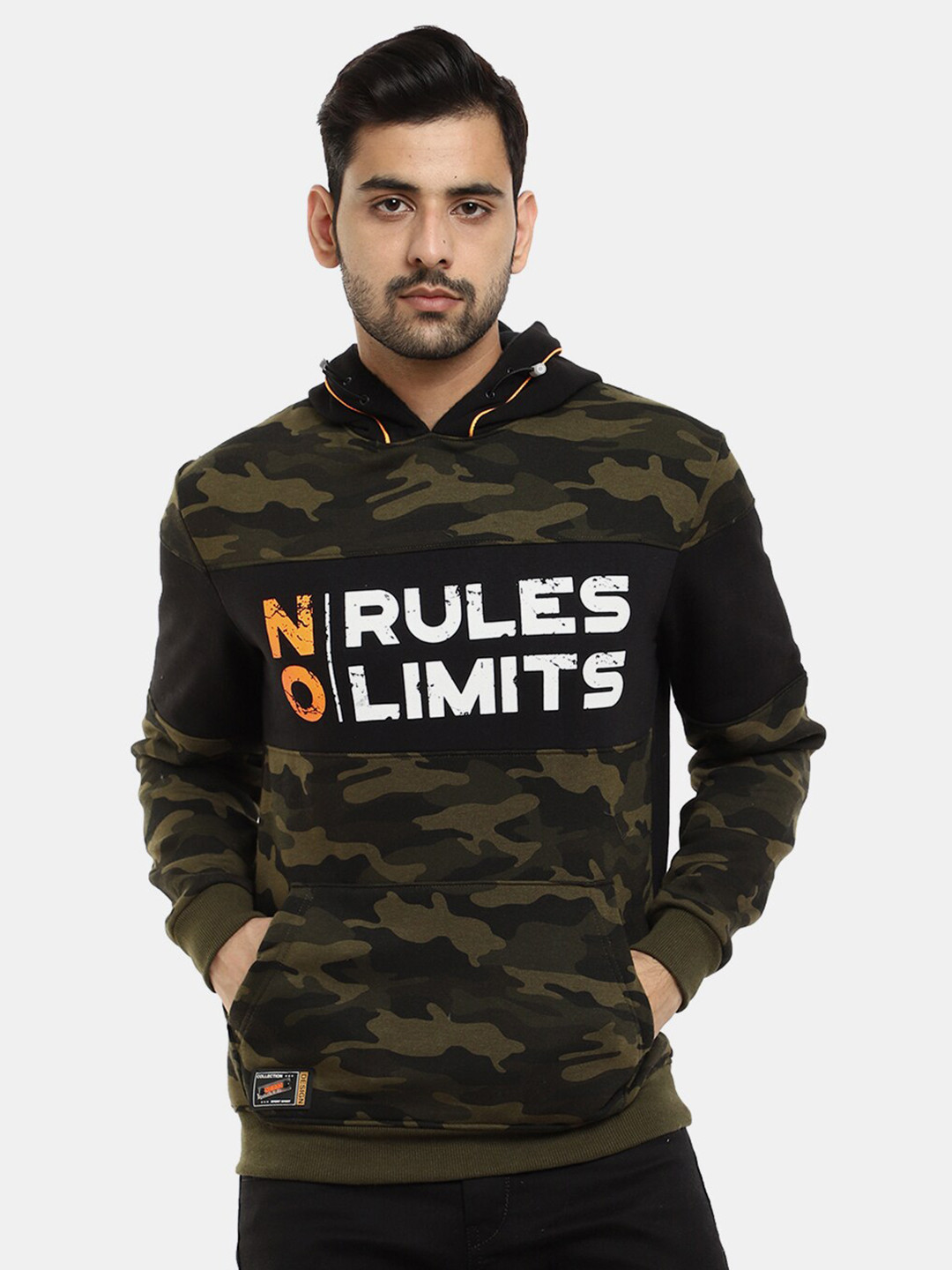 

V-Mart Men Olive Green Printed Hooded Cotton Sweatshirt