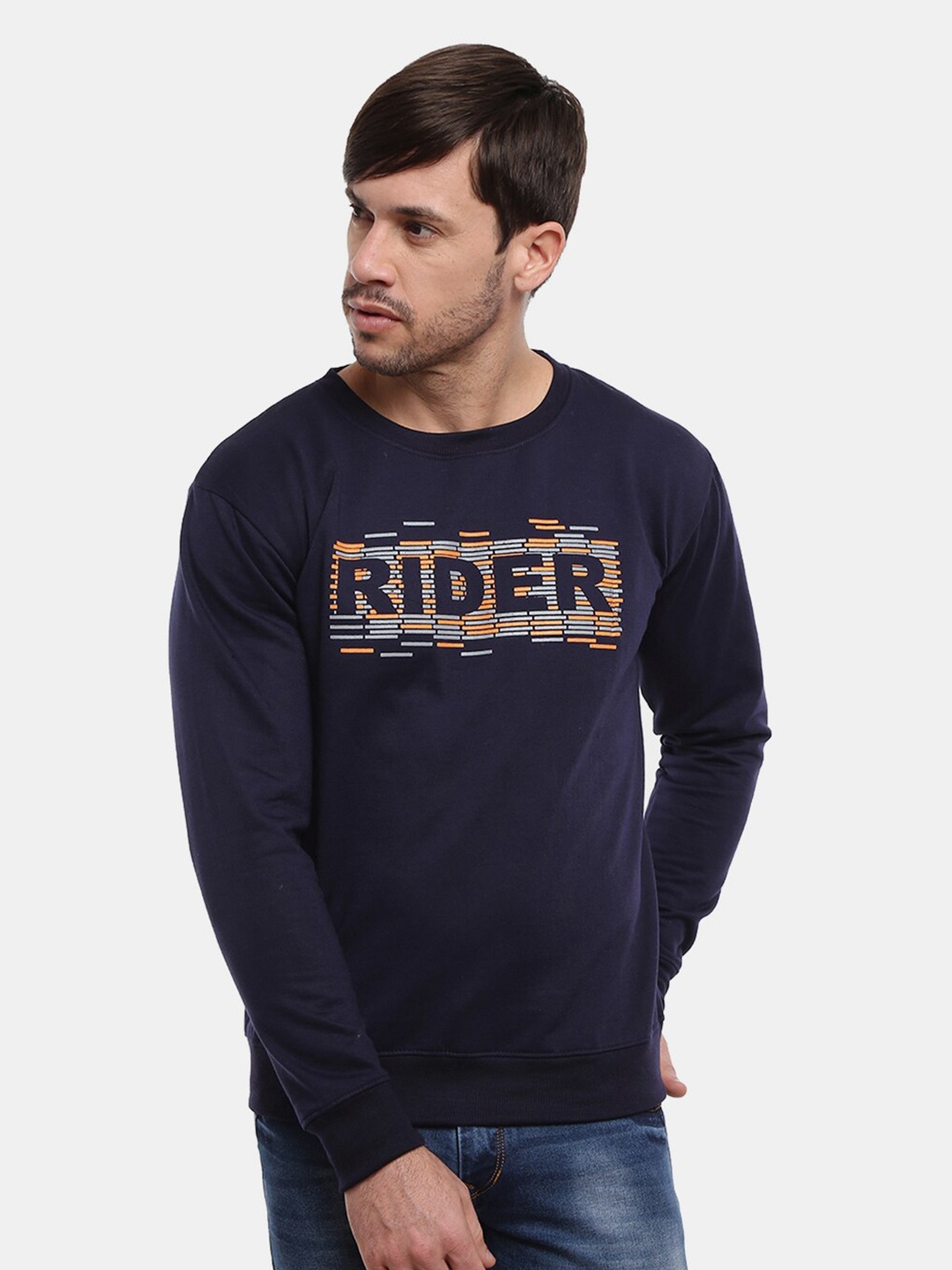 

V-Mart Men Navy Blue Printed Cotton Sweatshirt
