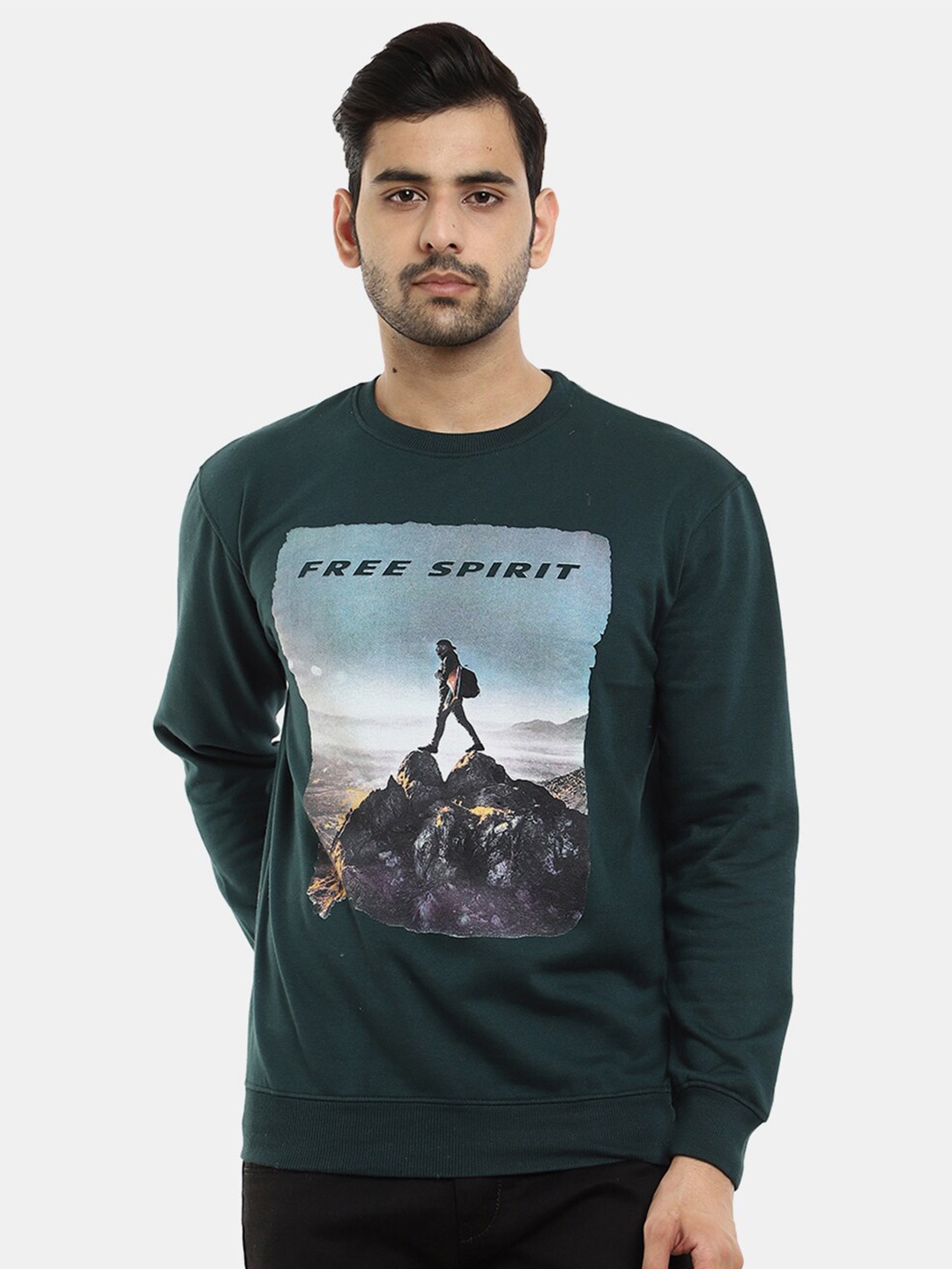 

V-Mart Men Green Printed Cotton Sweatshirt