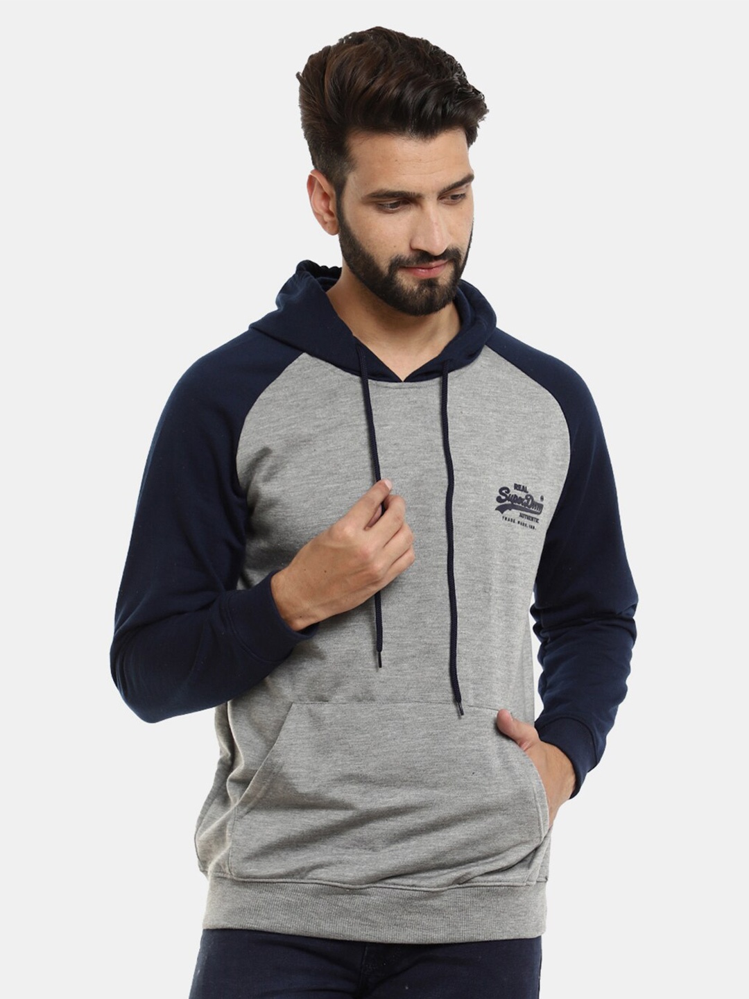 

V-Mart Men Grey Melange Hooded Cotton Sweatshirt