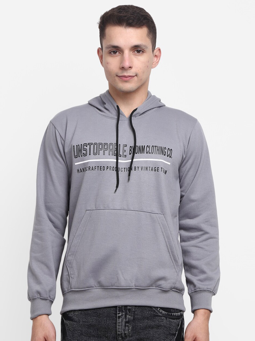 

V-Mart Men Grey Printed Hooded Cotton Sweatshirt