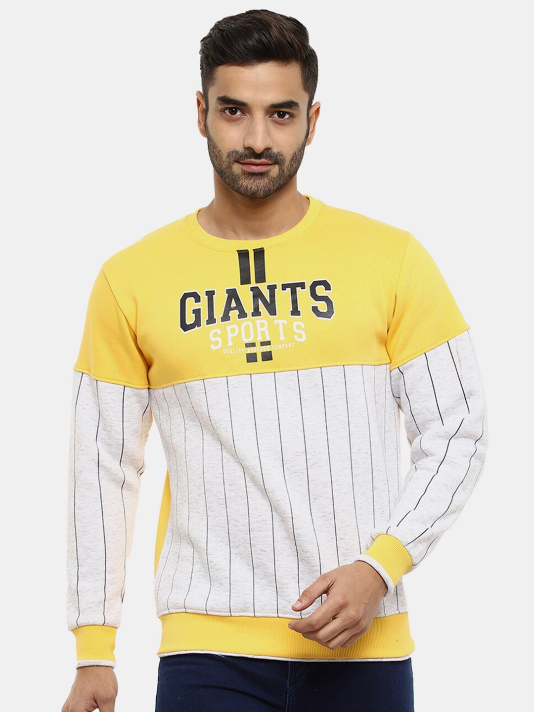 

V-Mart Men Yellow Colourblocked Cotton Sweatshirt