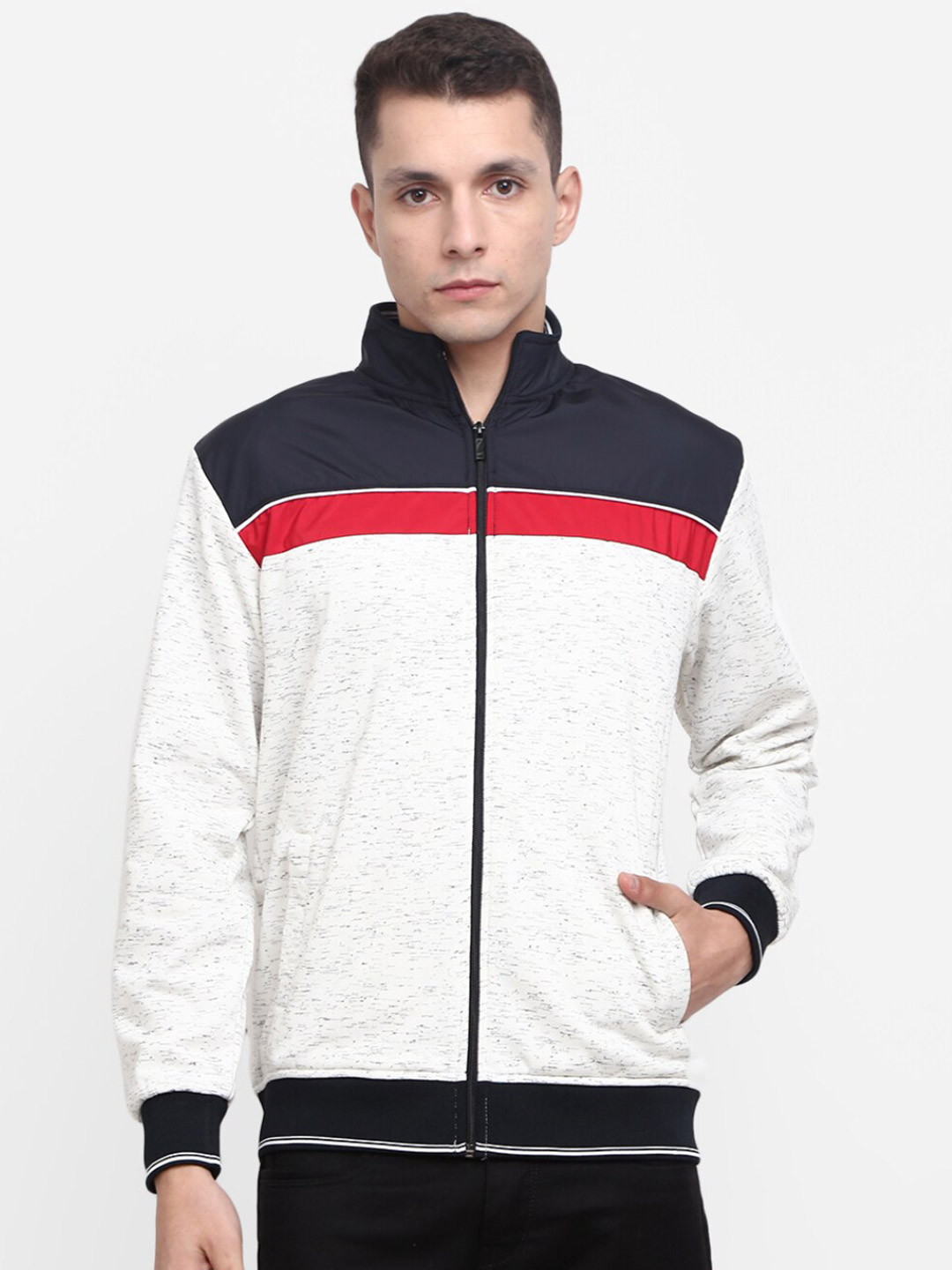 

V-Mart Men White Colourblocked Cotton Sweatshirt
