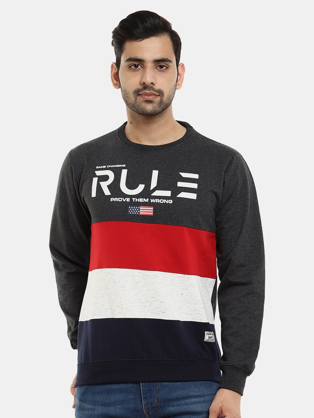 

V-Mart Men Black Colourblocked Cotton Sweatshirt