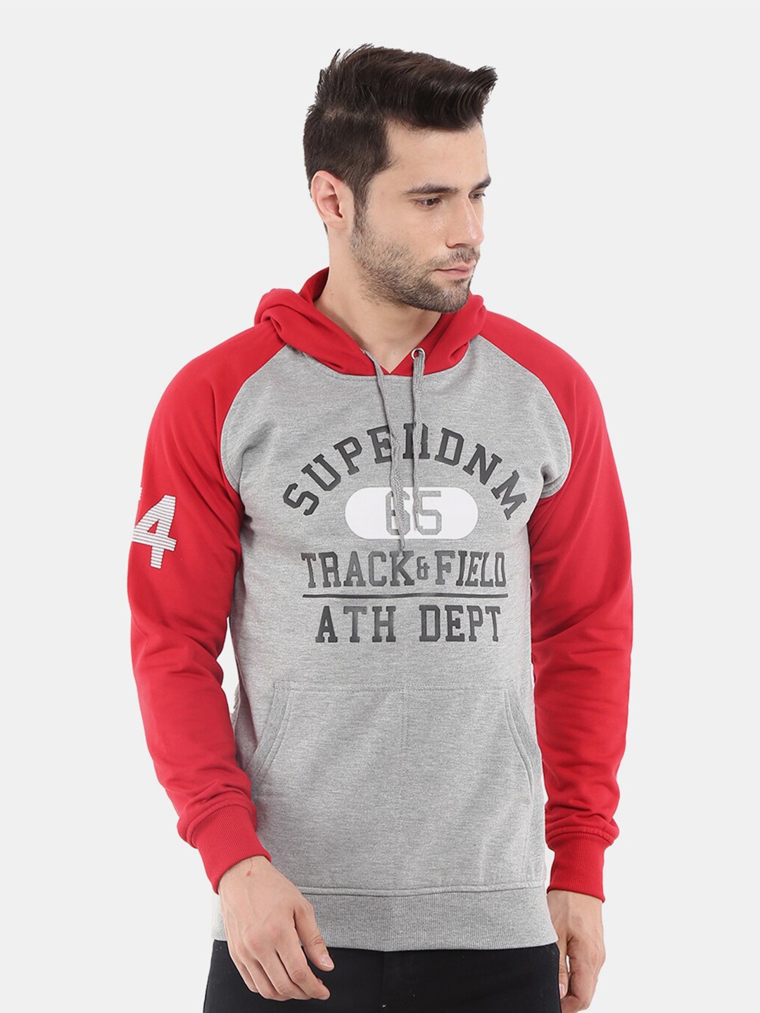 

V-Mart Men Grey Melange Printed Hooded Cotton Sweatshirt