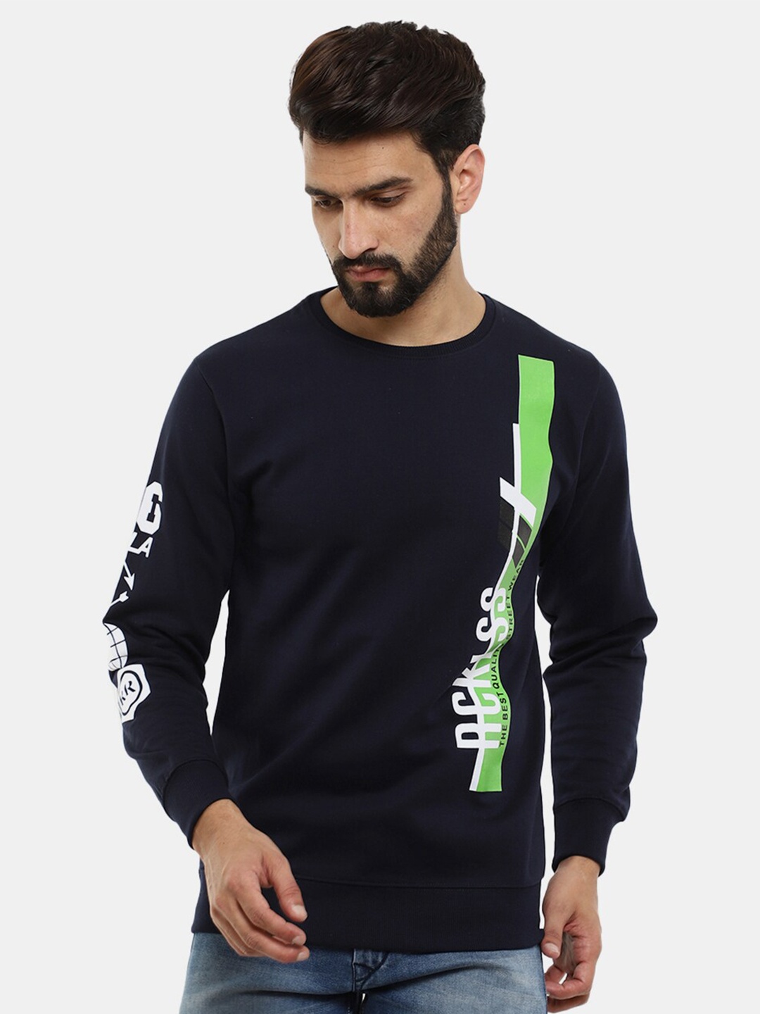 

V-Mart Men Navy Blue Printed Cotton Sweatshirt