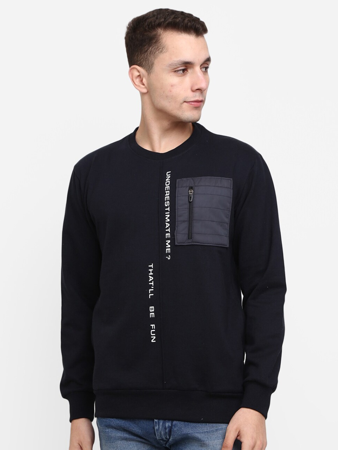 

V-Mart Men Navy Blue Printed Cotton Sweatshirt