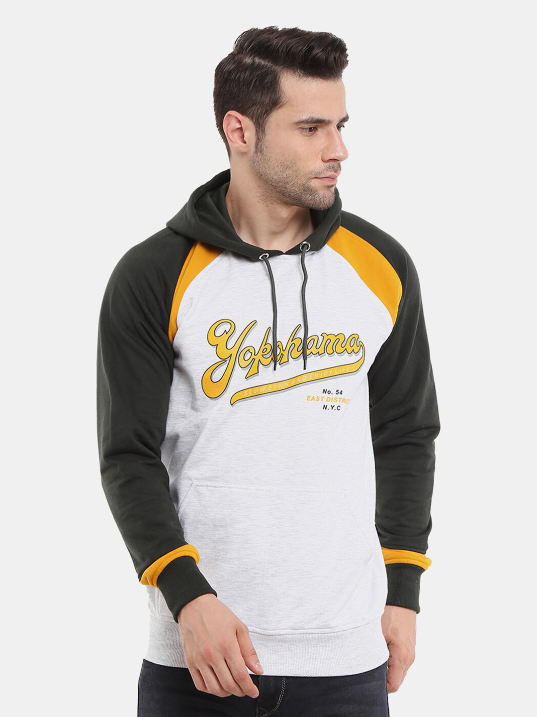

V-Mart Men Grey Melange Printed Hooded Cotton Sweatshirt