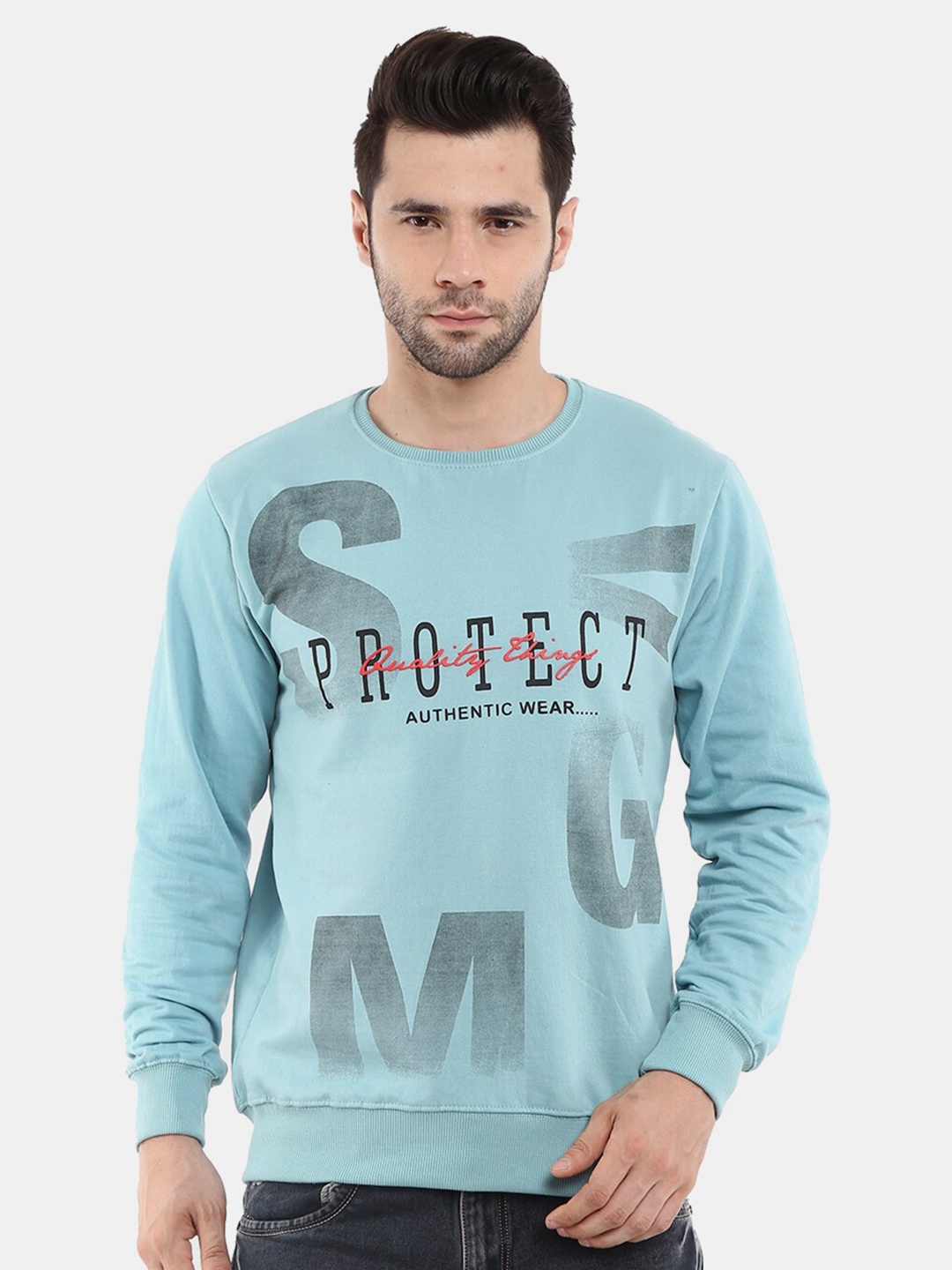 

V-Mart Men Blue Printed Cotton Sweatshirt