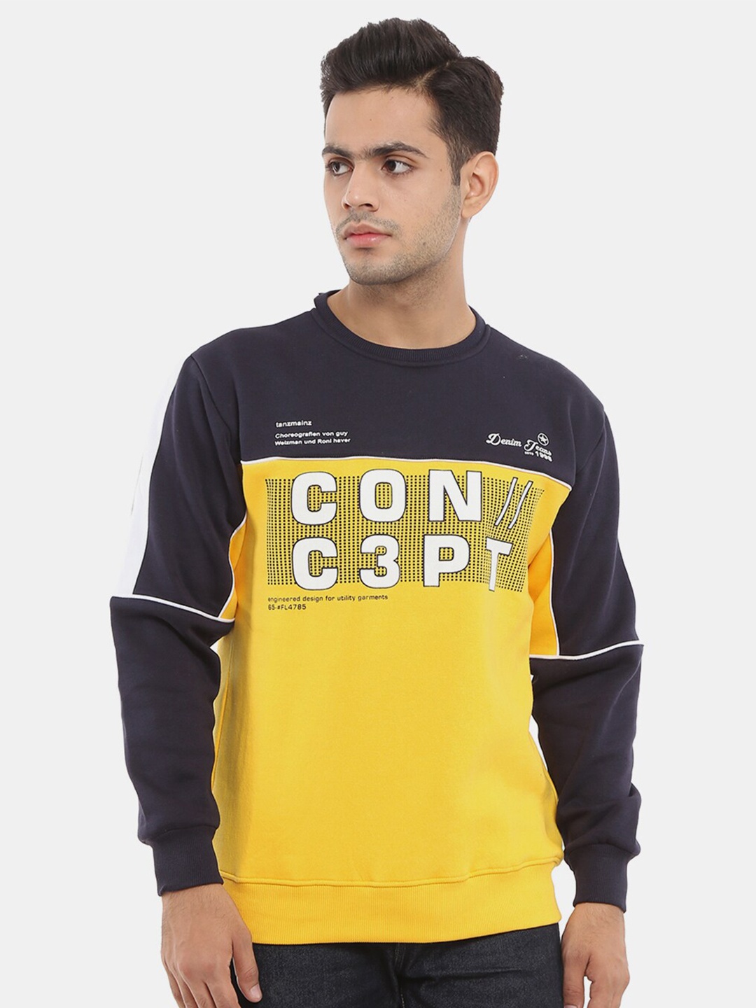 

V-Mart Men Yellow Colourblocked Cotton Sweatshirt