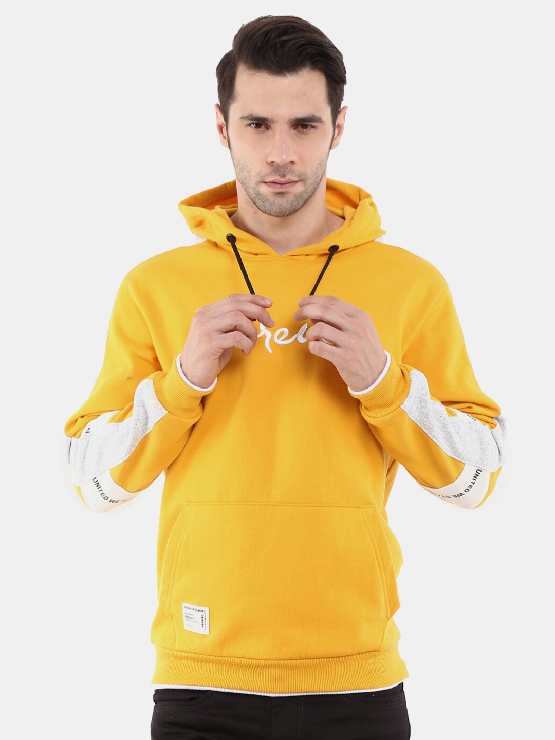 

V-Mart Men Mustard Hooded Cotton Sweatshirt