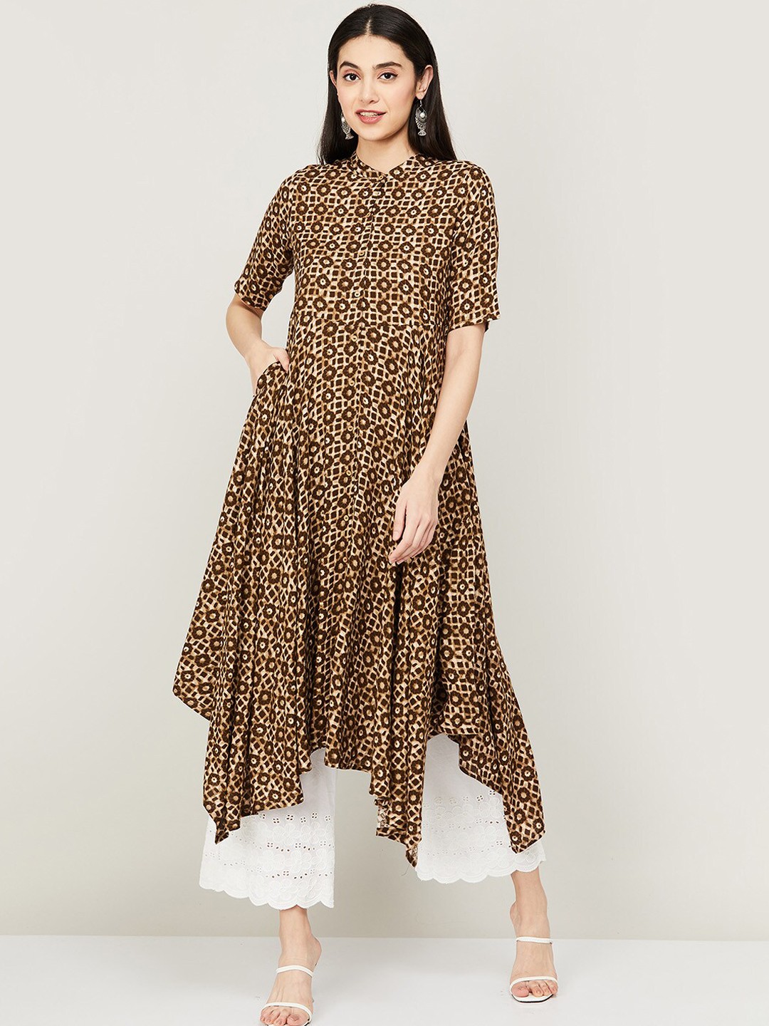 

Melange by Lifestyle Geometric Printed Anarkali Kurta, Brown