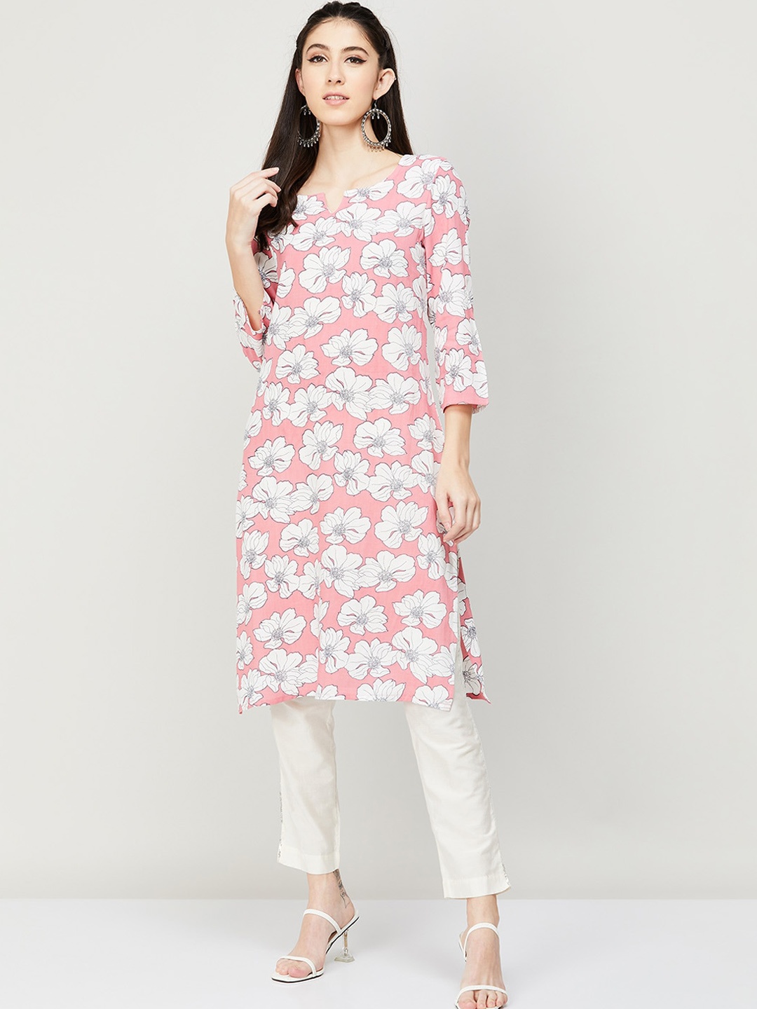 

Melange by Lifestyle Women Pink Floral Printed Work Kurta