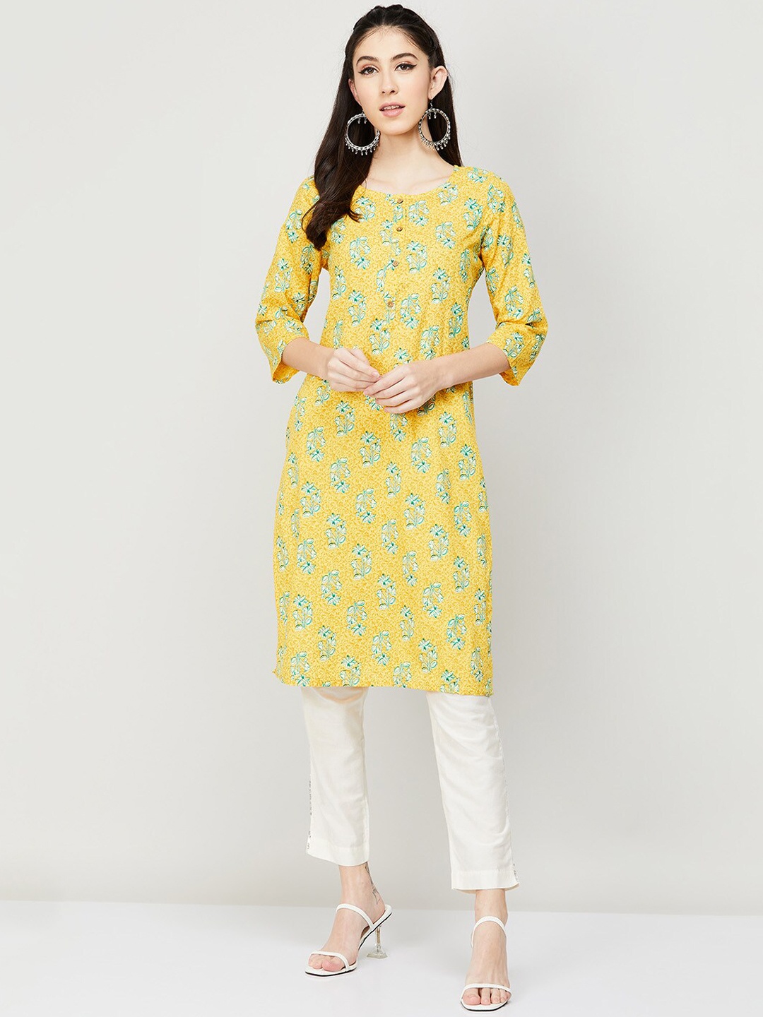 

Melange by Lifestyle Floral Printed Kurta, Mustard
