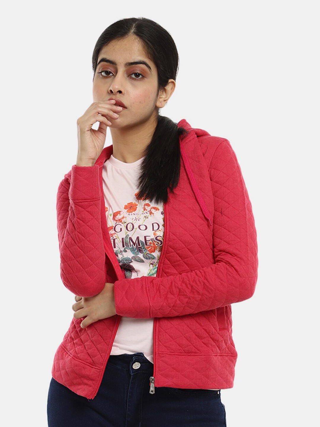 

V-Mart Women Fuchsia Hooded Cotton Sweatshirt