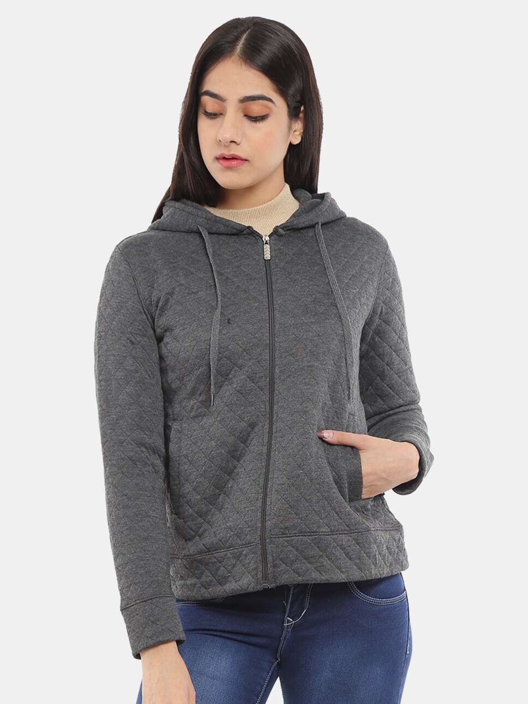 

V-Mart Women Grey Hooded Cotton Sweatshirt