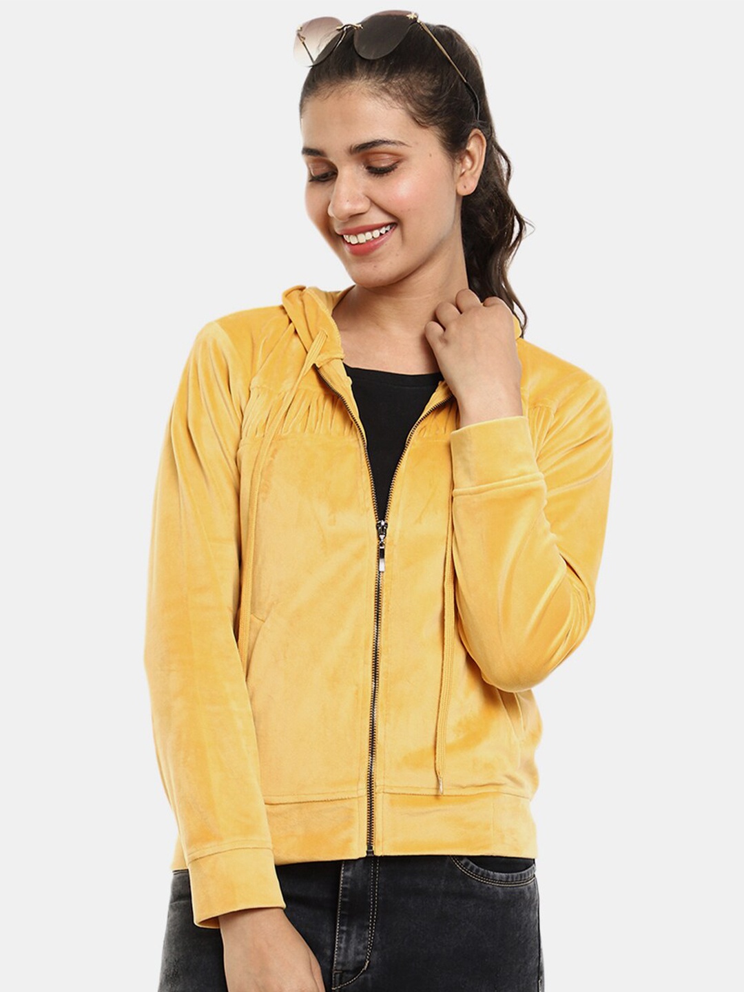 

V-Mart Women Mustard Hooded Cotton Sweatshirt