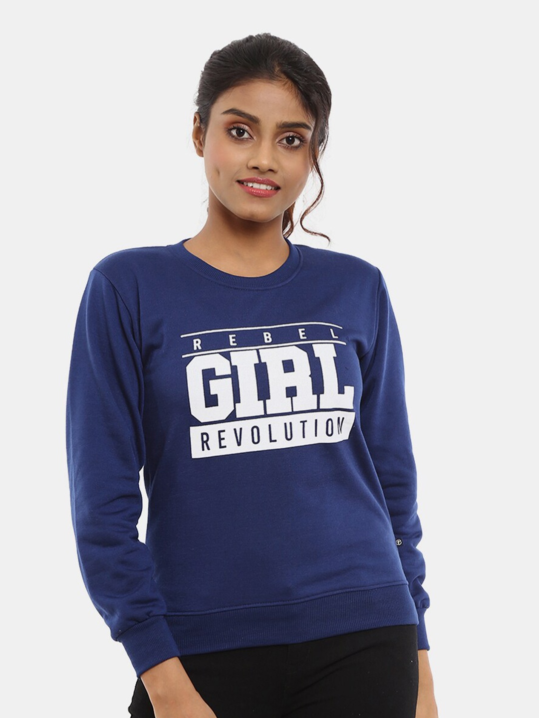 

V-Mart Women Navy Blue Printed Cotton Sweatshirt