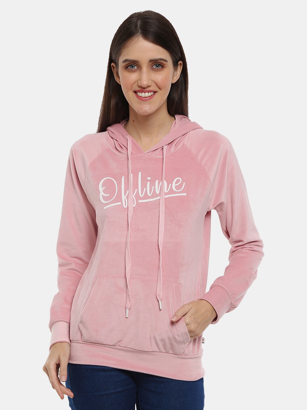 

V-Mart Women Pink Printed Hooded Cotton Sweatshirt