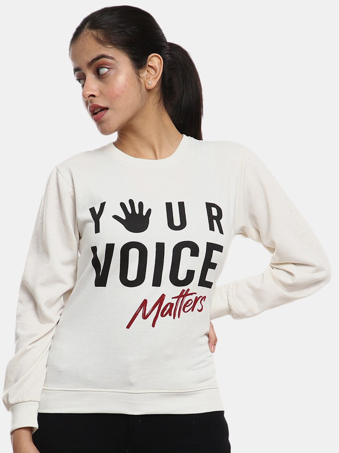 

V-Mart Women Cream-Coloured Printed Cotton Sweatshirt