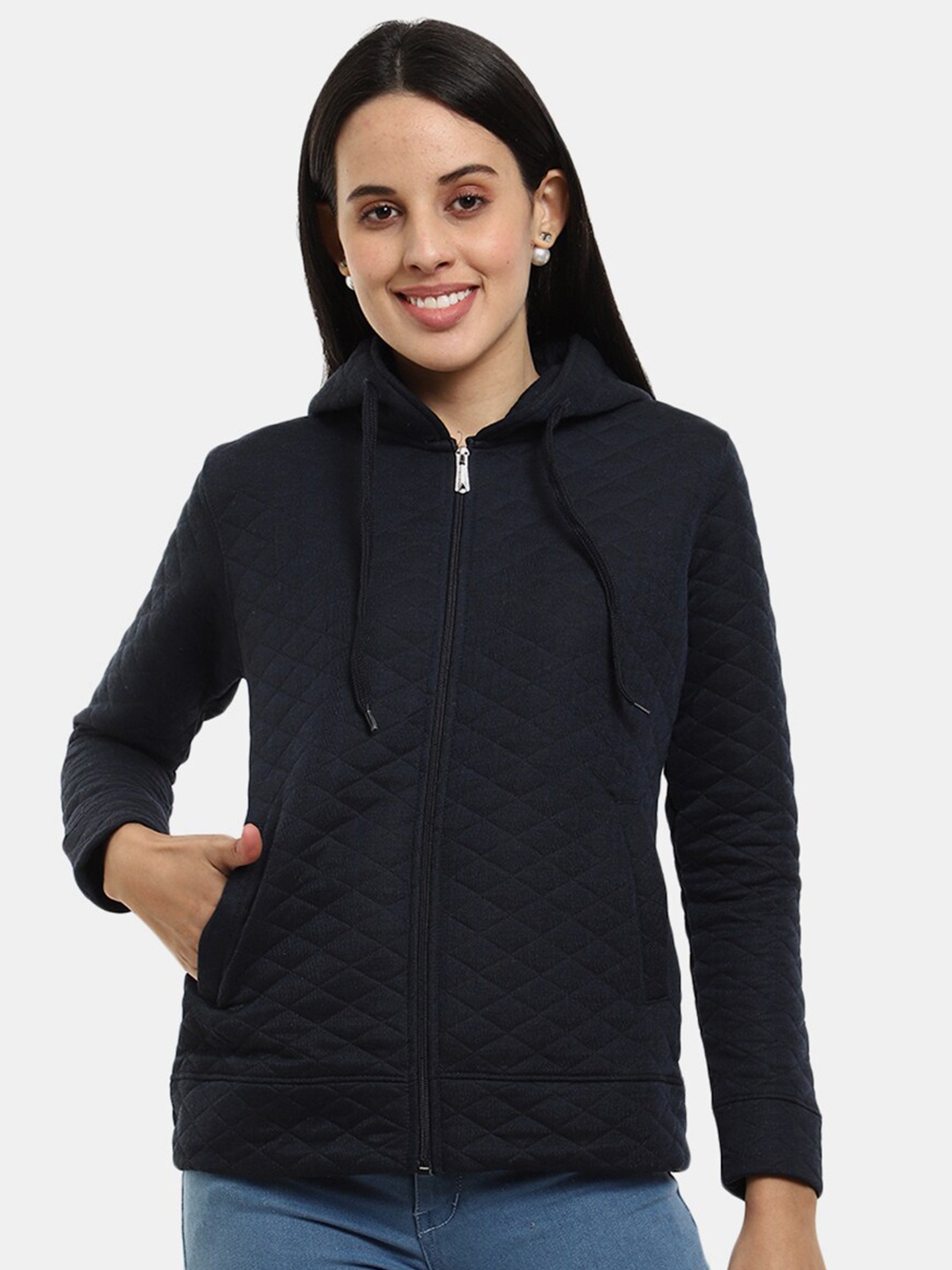 

V-Mart Women Navy Blue Hooded Cotton Sweatshirt