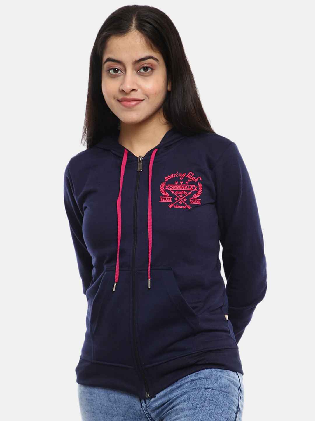 

V-Mart Women Navy Blue Hooded Cotton Sweatshirt