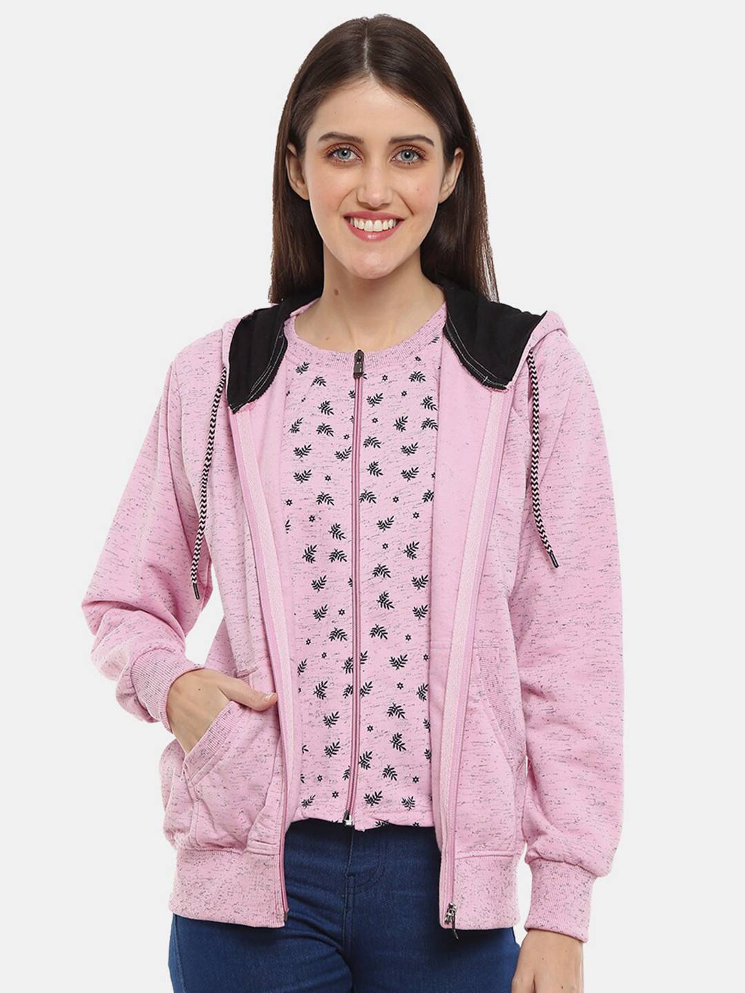 

V-Mart Women Pink Hooded Cotton Sweatshirt
