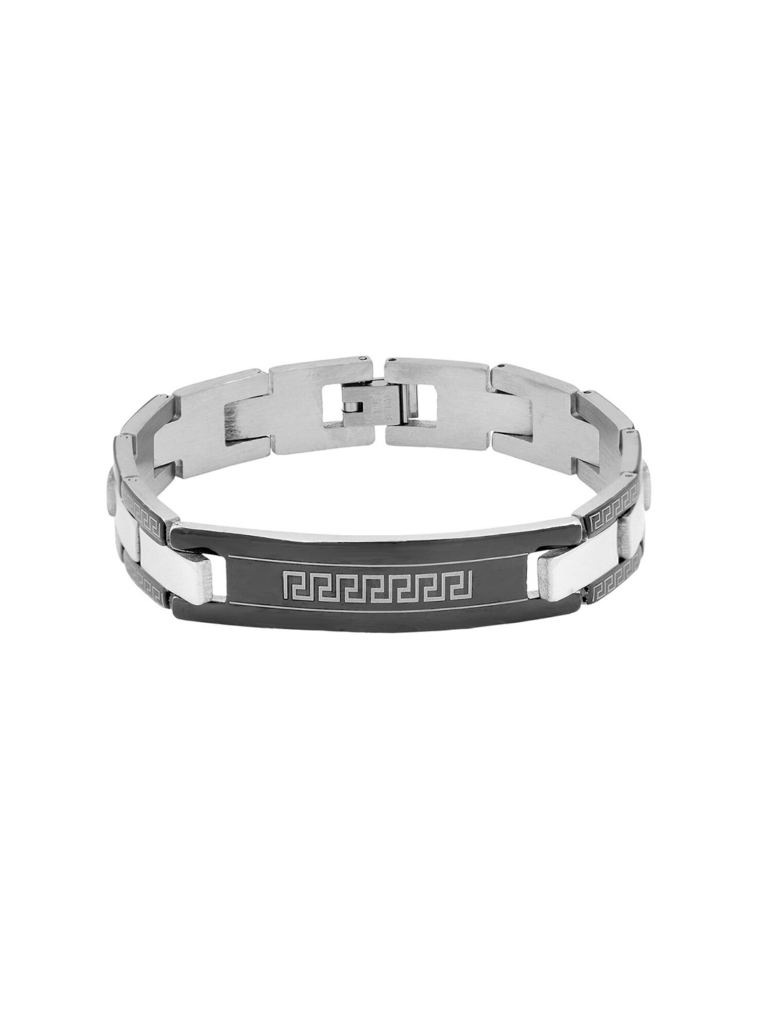 

ZIVOM Men Silver-Toned & Black Silver-Plated Link Bracelet