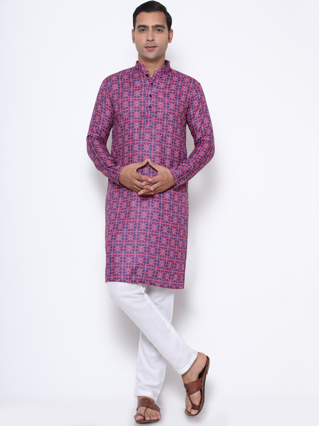 

GoStyle Geometric Woven Design Straight Pure Cotton Kurta, Purple
