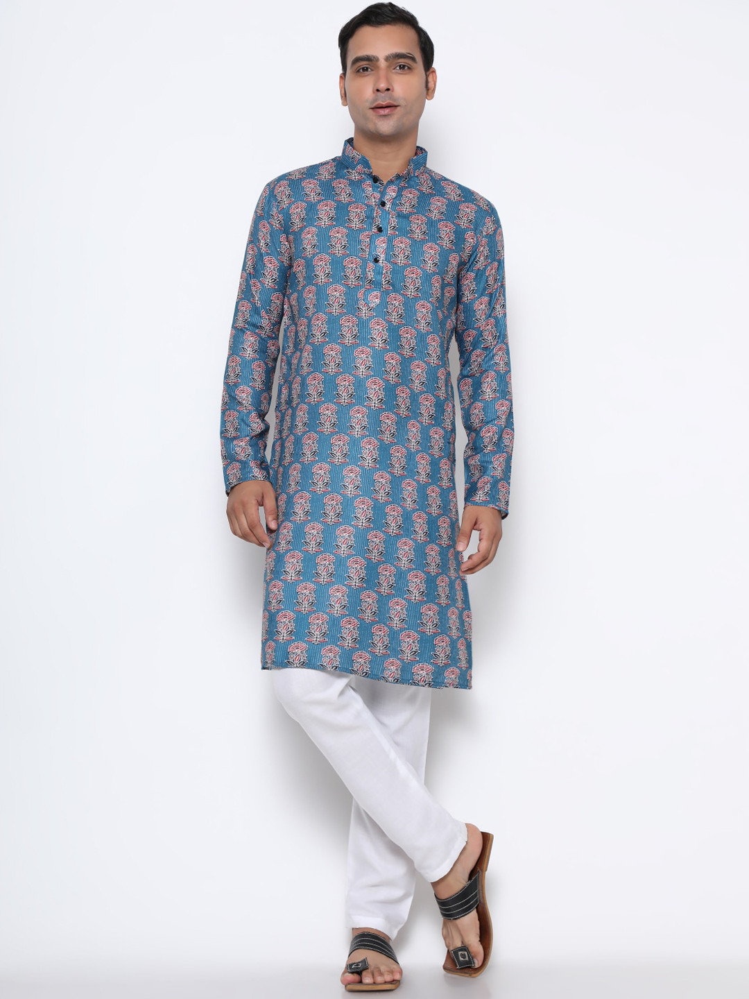 

GoStyle Floral Printed Cotton Kurta, Blue