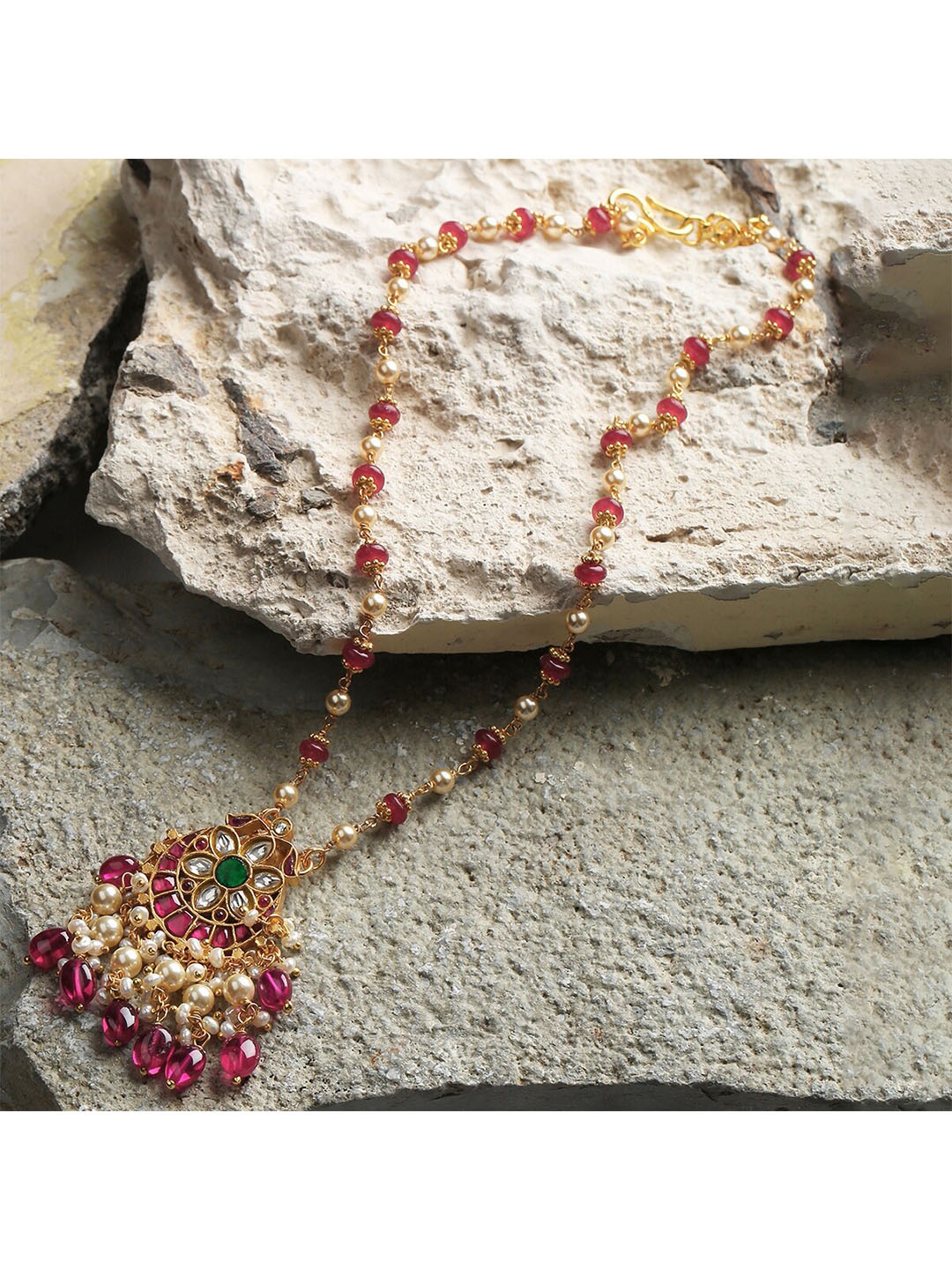 

ahilya Gold-Plated & Pink 92.5 Sterling Silver Necklace