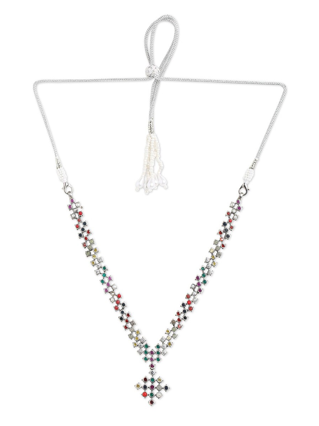 

ahilya Silver-Toned & Red Sterling Silver Necklace
