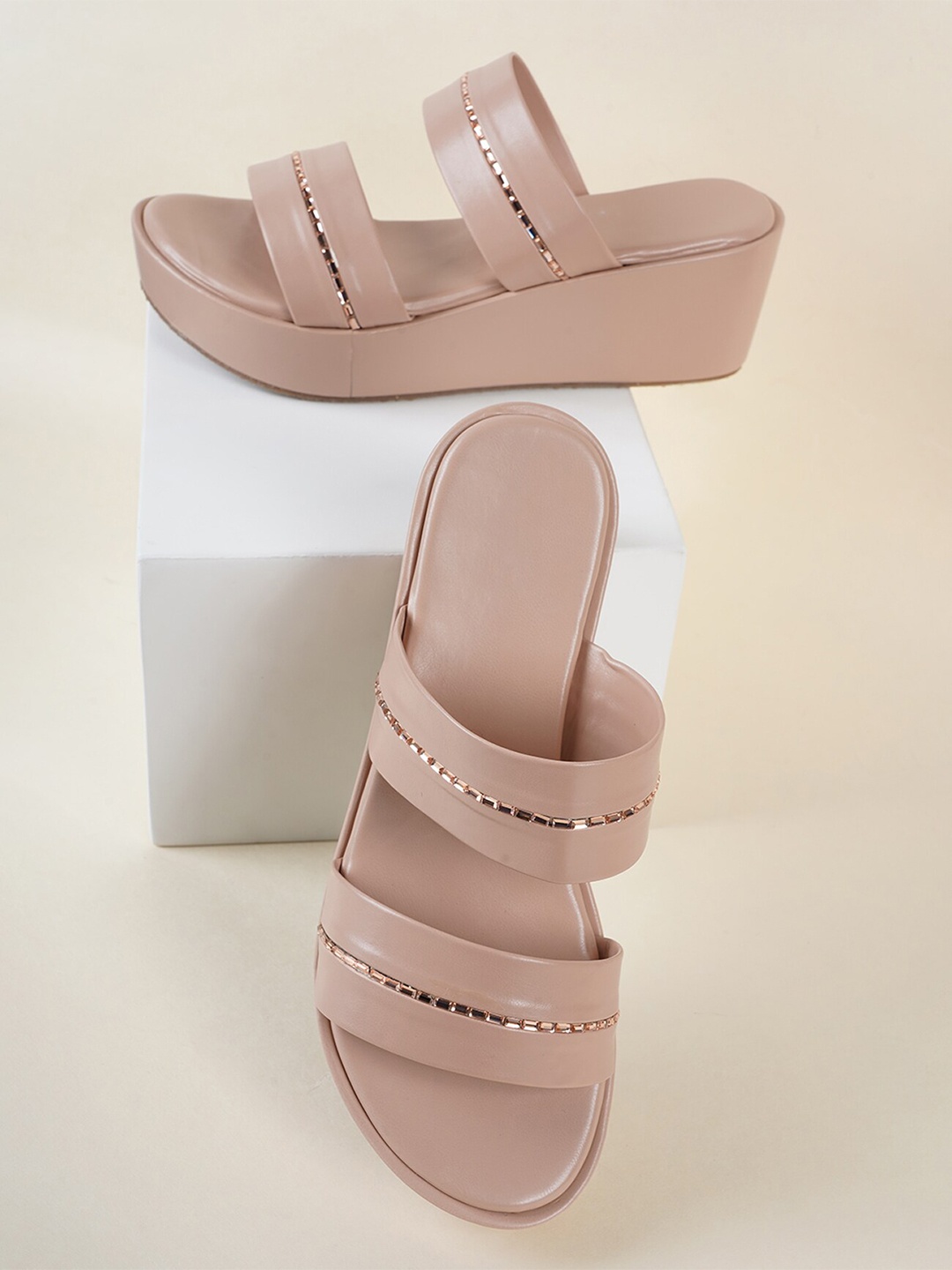 

Walkfree Ethnic Embellished Open Toe Wedge Heels, Peach