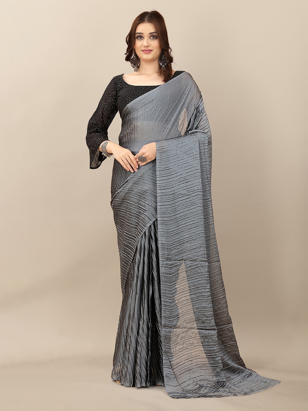 

SERONA FABRICS Grey Embellished Saree