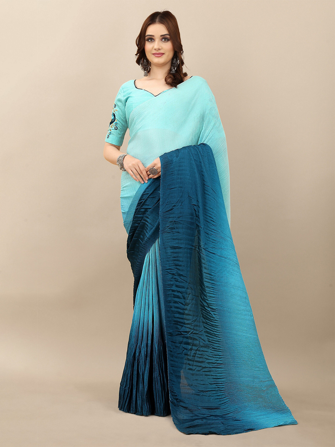 

SERONA FABRICS Blue & Teal Ombre Saree