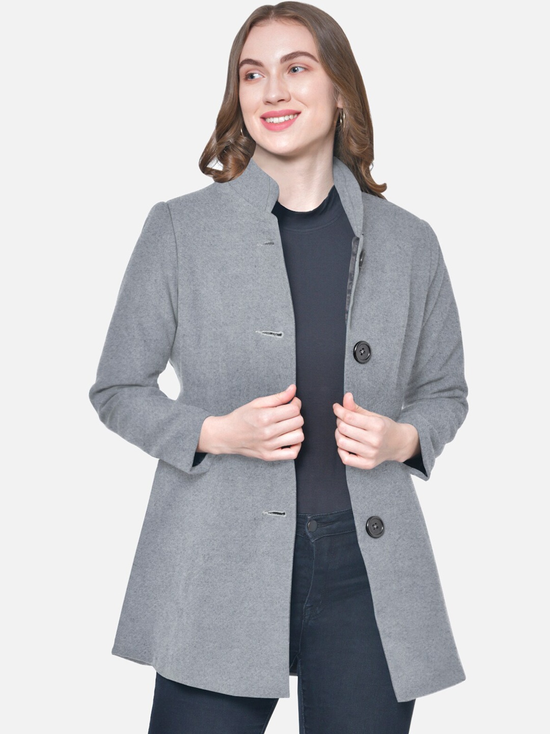

Martini Women Grey Slim-Fit Pure Wool A-Line Coat