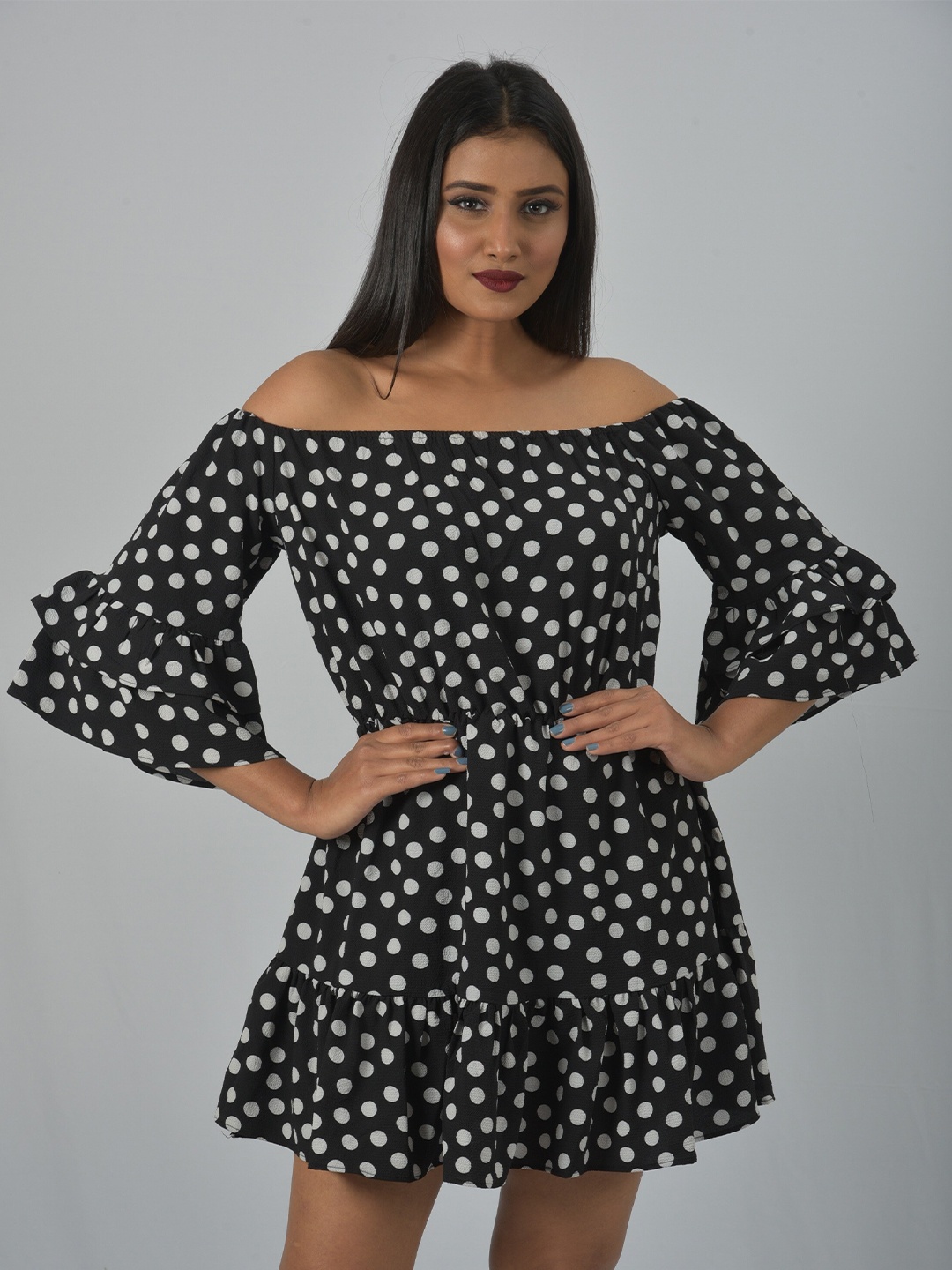 

OWO THE LABEL Black Off-Shoulder A-Line Dress