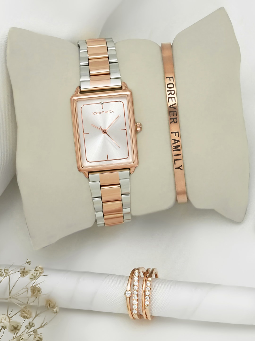 

JOKER & WITCH Women Rose Gold Bracelet Style Straps Analogue Watch With Bracelet & Ring