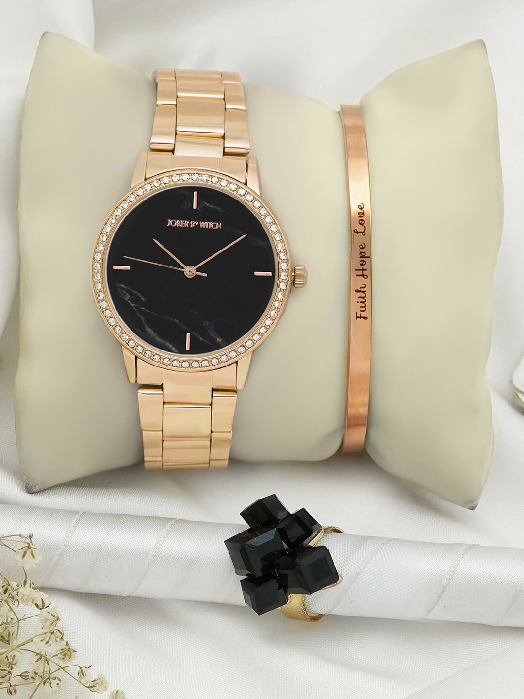 

JOKER & WITCH Women Rose Gold Toned Straps Analogue Watch Gift Set-JWLT684