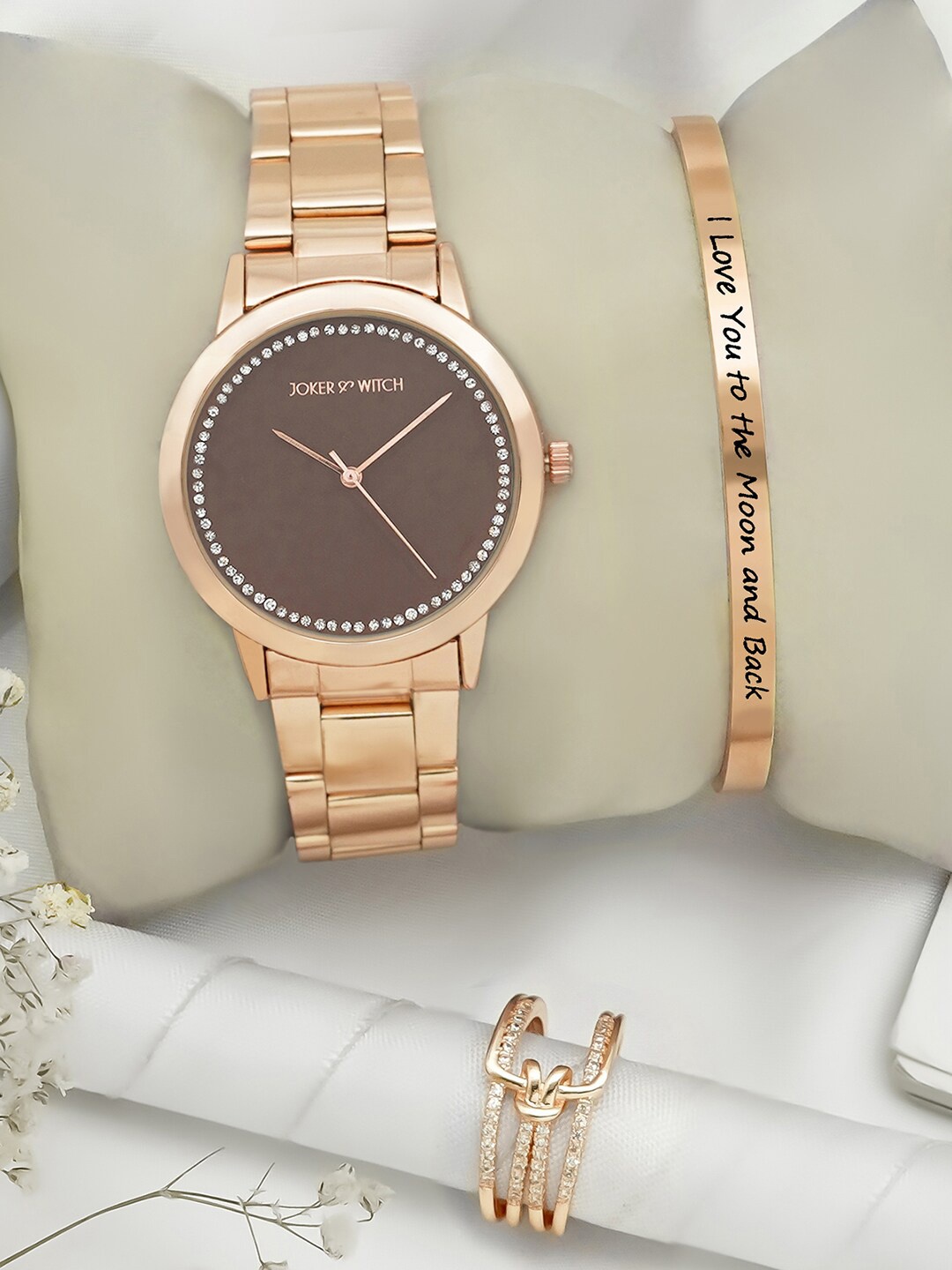 

JOKER & WITCH Women Brown Embellished Dial & Rose Gold Toned Analogue Watch-JWLT676