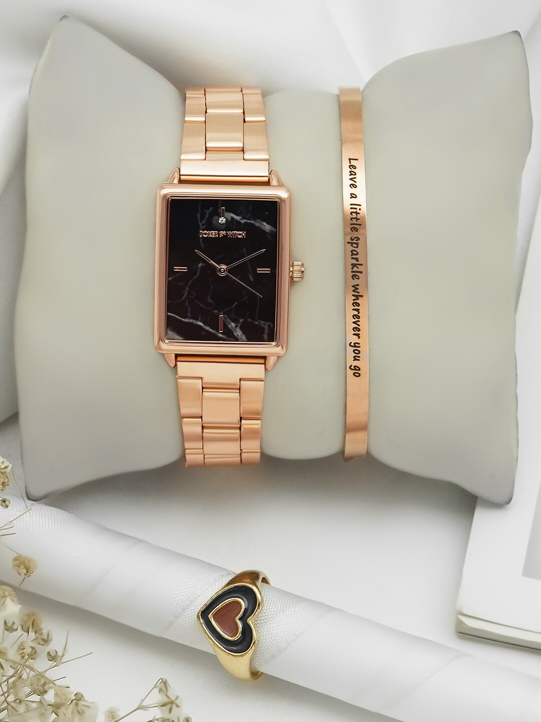 

JOKER & WITCH Women Rosoholic Love Triangle Watch Gift Set JWLT649, Black