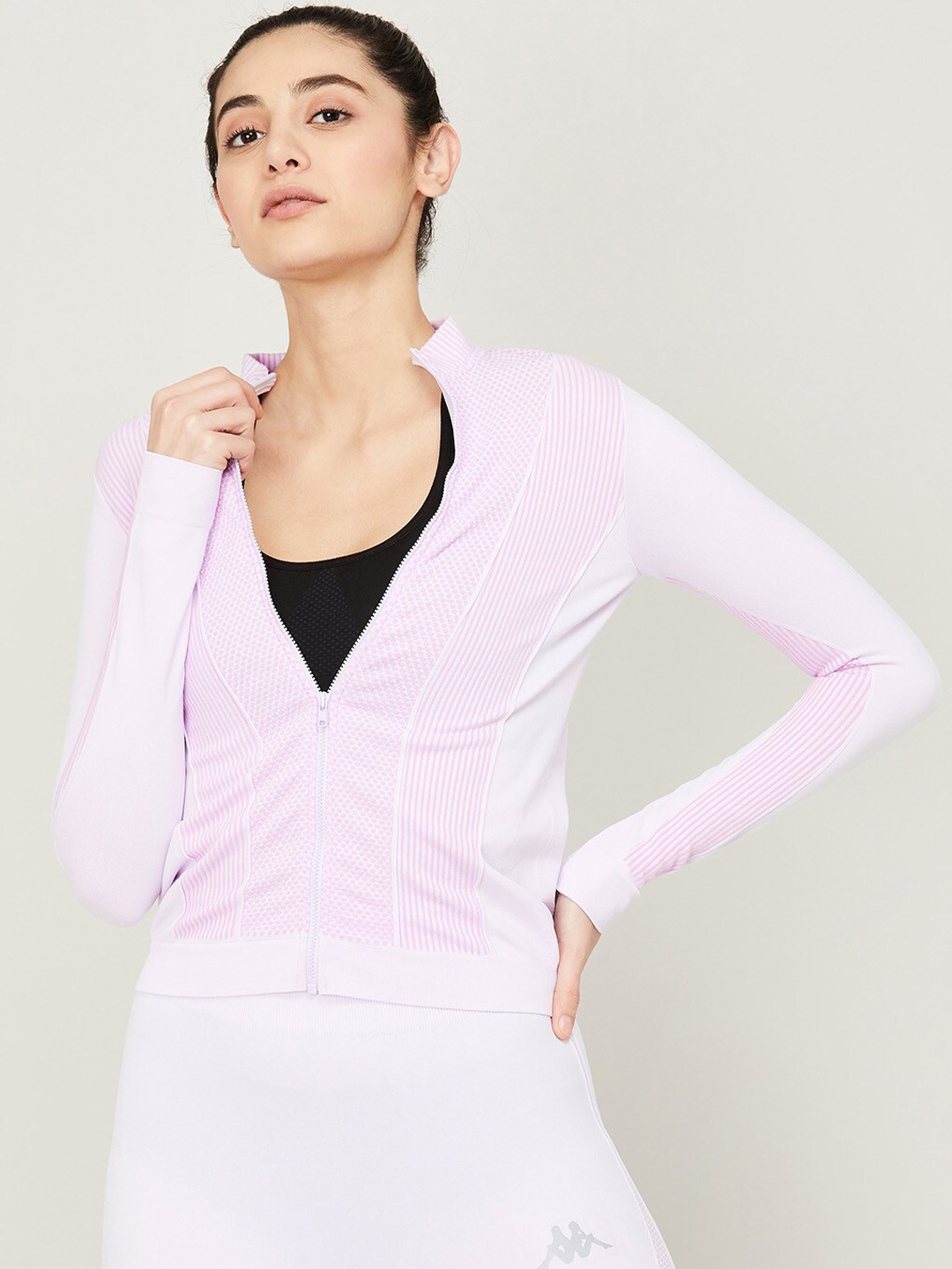 

Kappa Women Pink White Geometric Lightweight Sporty Jacket