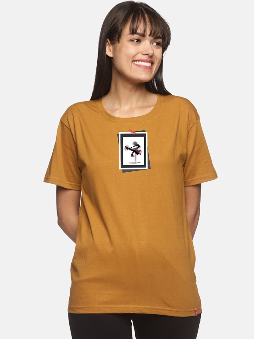 

NOT YET by us Women Mustard Yellow Graphic Printed Cotton Lounge T-shirts