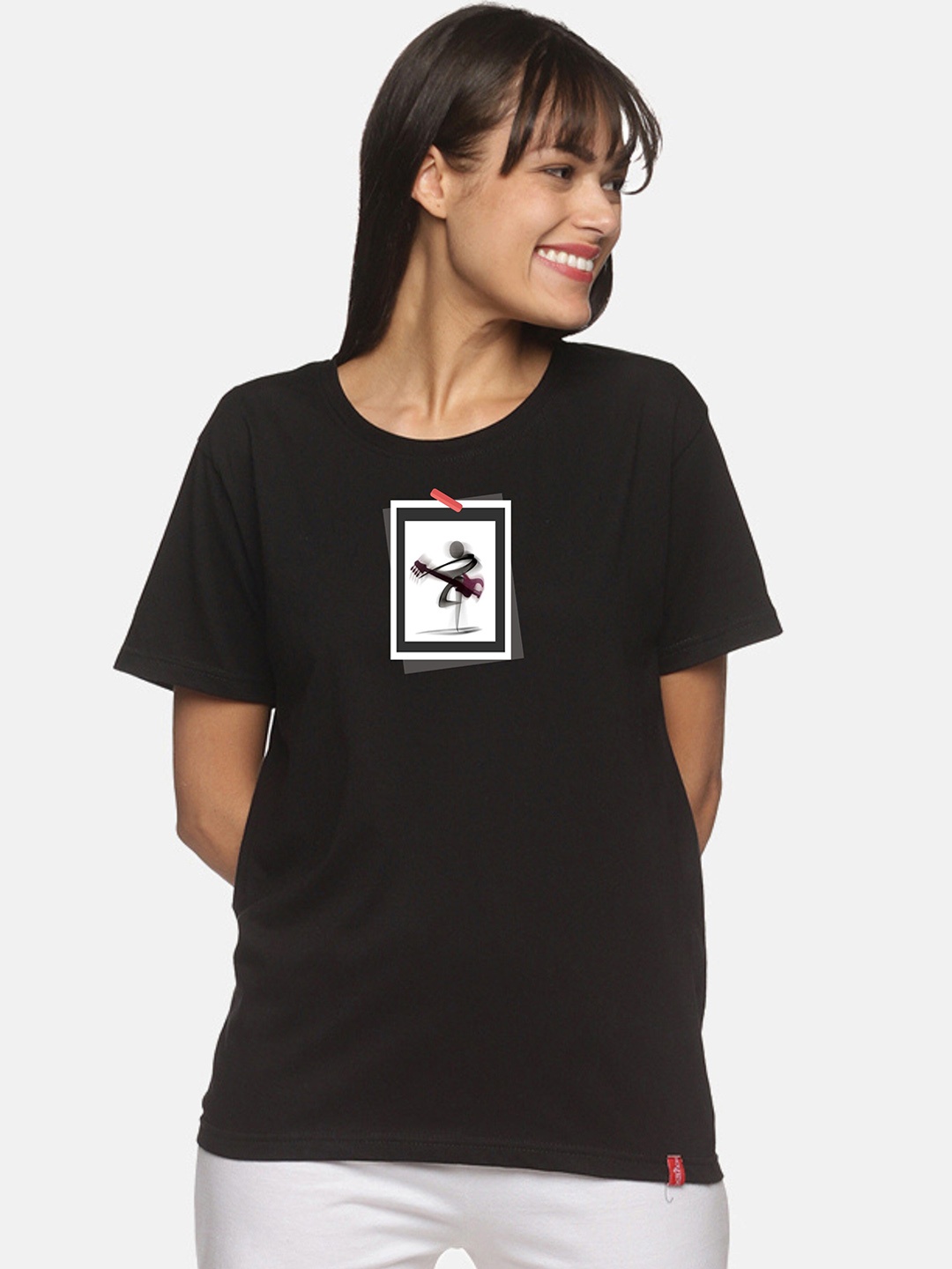 

NOT YET by us Women Black Graphic Printed Cotton Lounge T-shirts