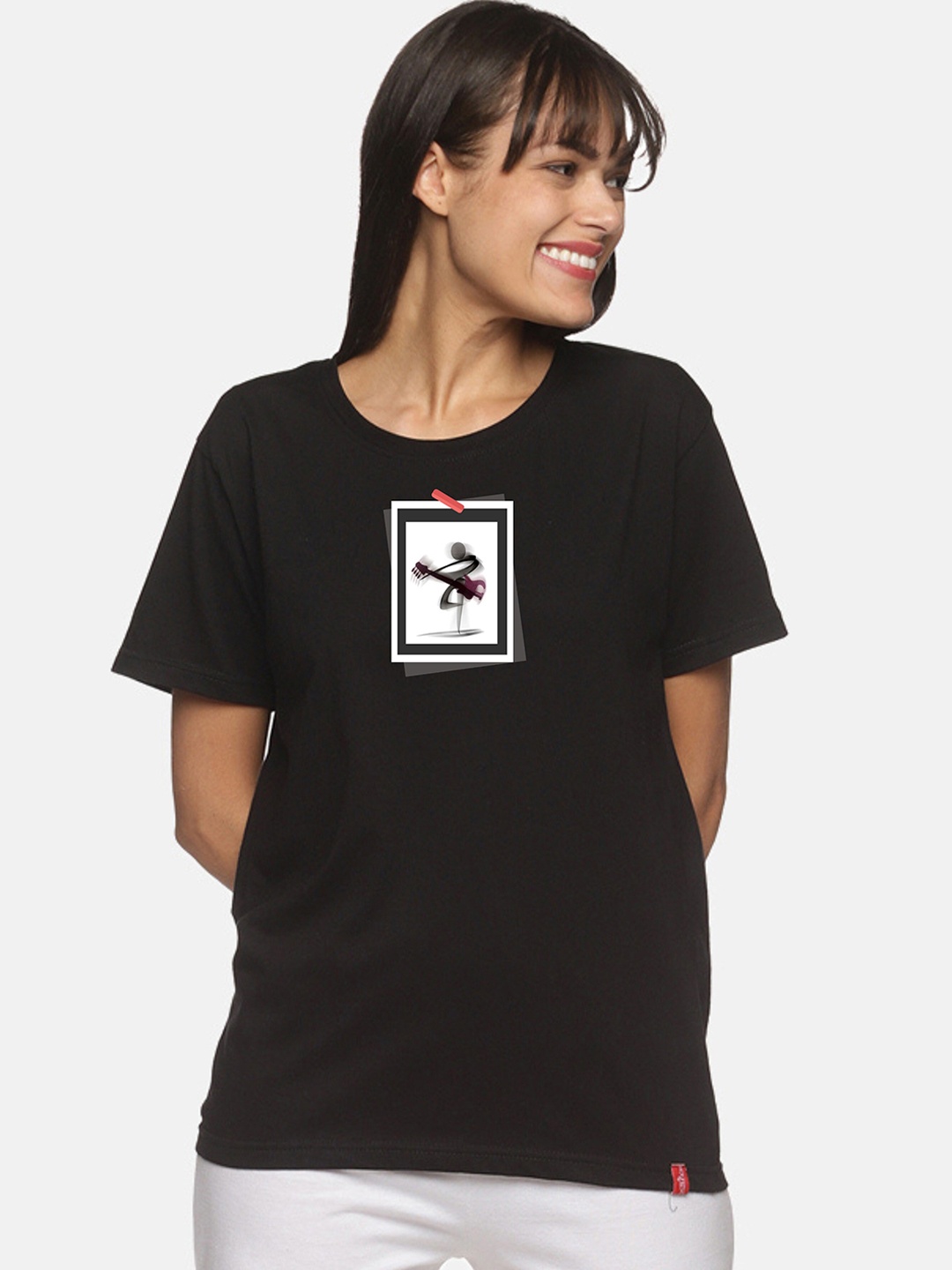 

NOT YET by us Women Black Graphic Printed Cotton Lounge Tshirt