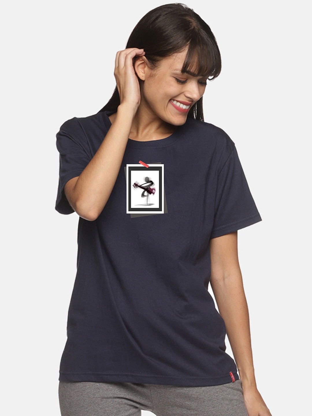 

NOT YET by us Women Navy Blue Graphic Printed Cotton Lounge T-shirt